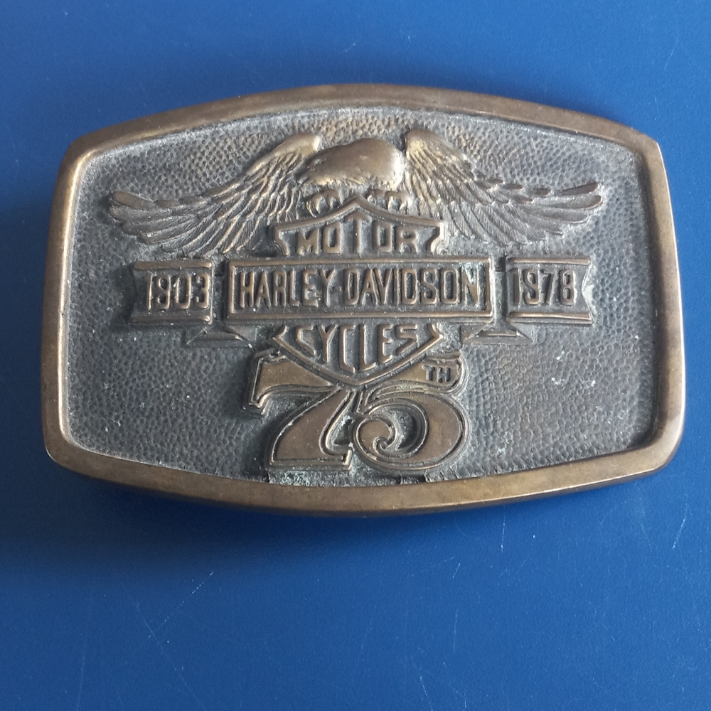 Schott Harley Davidson 1978 Brass Belt Buckle Gem